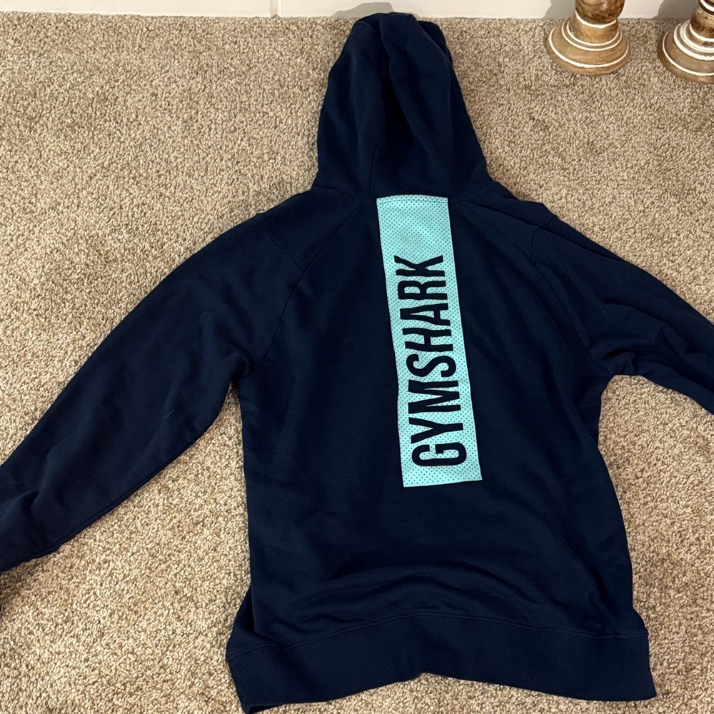 Gymshark Men's Navy and Teal Hoodie